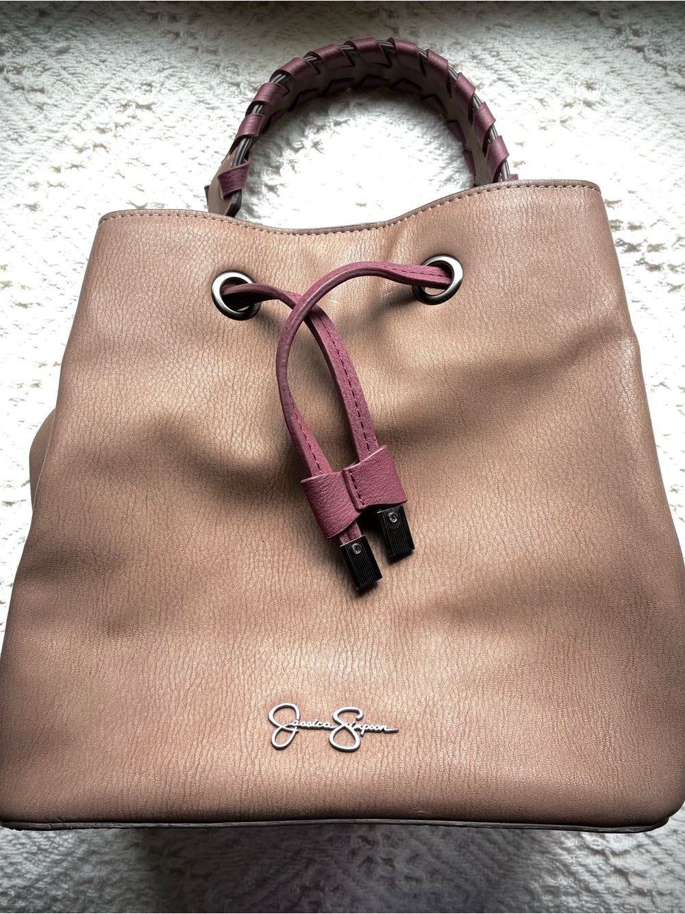 Jessica Simpson Taupe Tote with Rose-Pink Accents